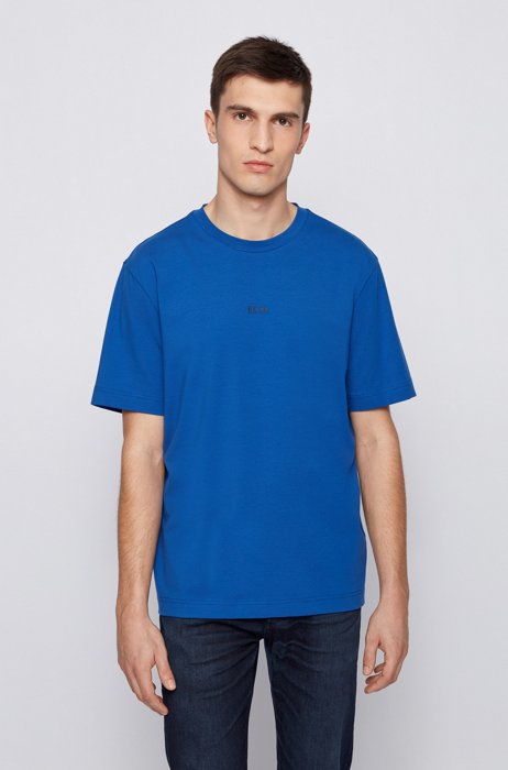 Relaxed-fit T-shirt in stretch cotton with layered logo, Blue