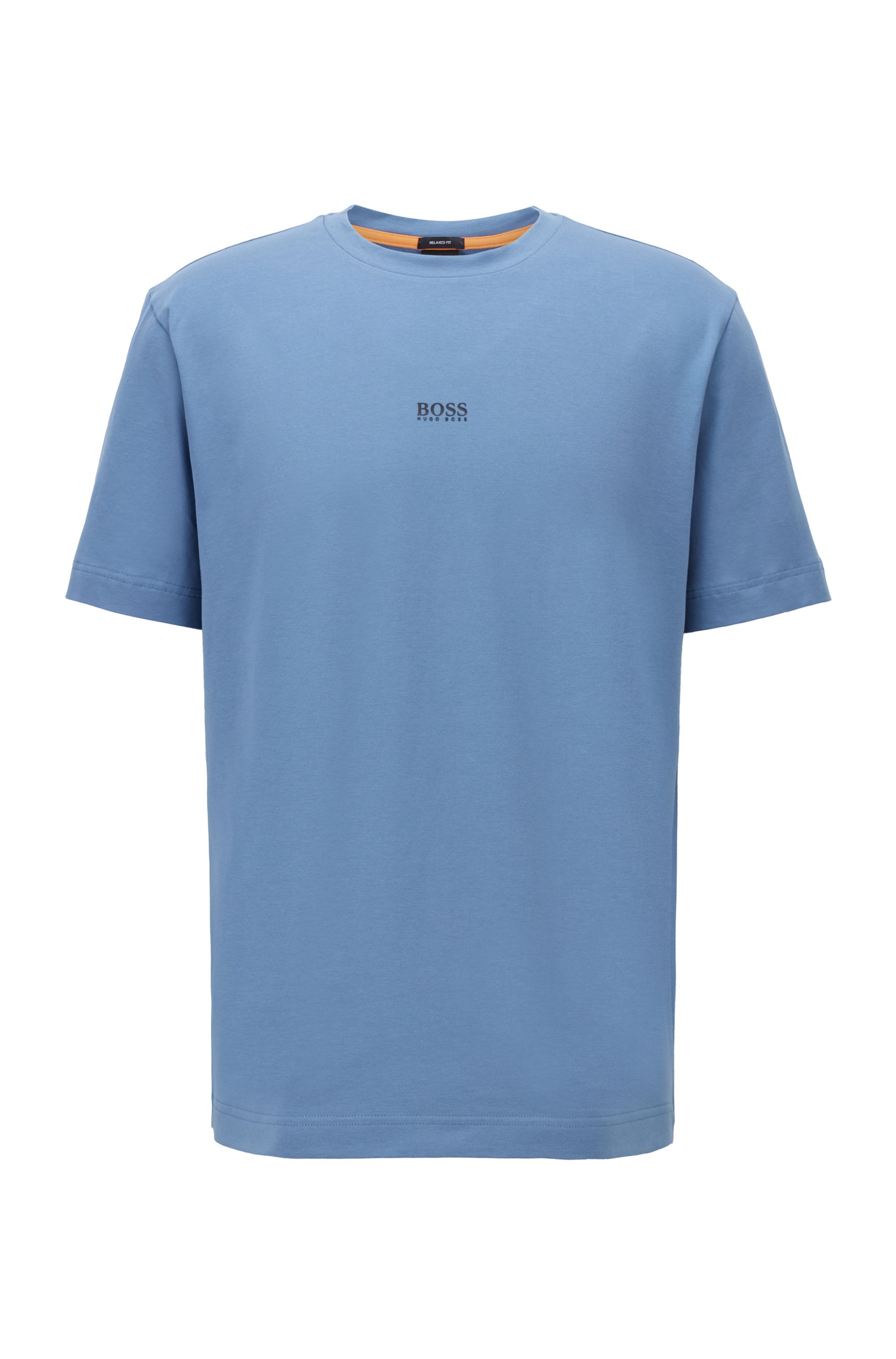 Relaxed-fit T-shirt in stretch cotton with layered logo, Light Blue