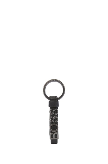 Leather key ring with coloured logo lettering, Black