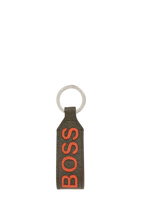 Leather key ring with coloured logo lettering, Orange