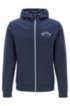 Cotton-blend zip-through hoodie with curved logo, Dark Blue