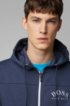 Cotton-blend zip-through hoodie with curved logo, Dark Blue