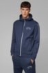 Cotton-blend zip-through hoodie with curved logo, Dark Blue