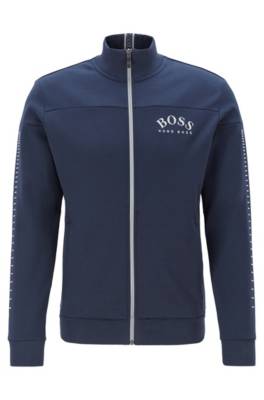 Hugo Boss Zip-through Sweatshirt With Curved Logo And Metallic Accents ...