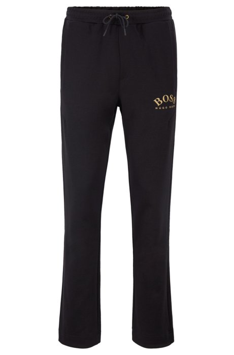Slim-fit jogging trousers with logo and open hems, Black