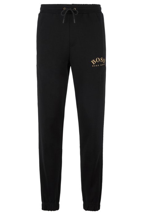 Slim-fit jogging trousers with logo and cuffed hems, Black
