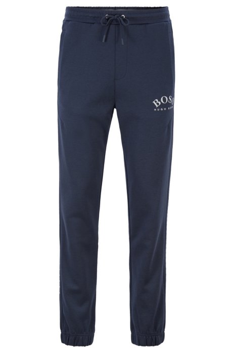 Slim-fit jogging trousers with logo and cuffed hems, Dark Blue