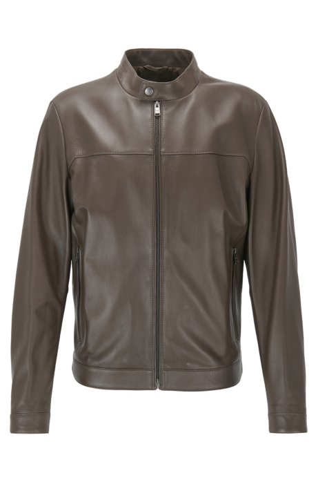 Regular-fit blouson-style jacket in lamb leather, Dark Brown