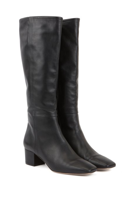 Boss Knee High Boots In Italian Leather With Block Heel