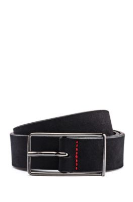Italian-suede belt with extended buckle
