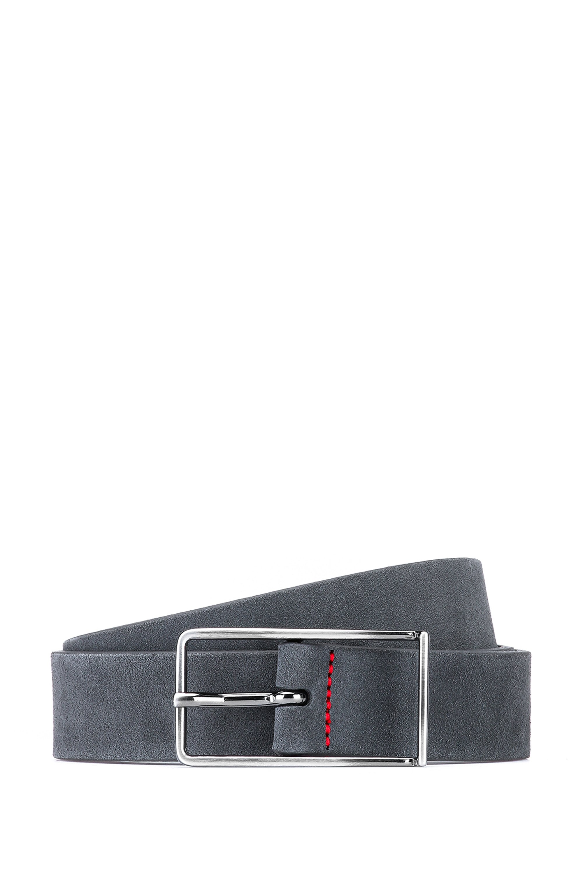 Italian-suede belt with extended buckle, Grey