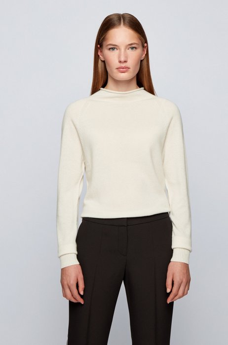 Regular-fit sweater with funnel neck in pure cashmere, White