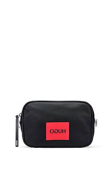 Hugo Nylon-gabardine Cross-body Bag With Reverse-logo Patch In Black