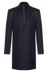 Virgin-wool-blend coat with knitted stand collar, Dark Blue