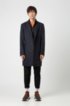 Virgin-wool-blend coat with knitted stand collar, Dark Blue