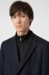 Virgin-wool-blend coat with knitted stand collar, Dark Blue