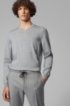 Virgin-wool V-neck sweater with logo embroidery, Grey