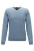 Virgin-wool V-neck sweater with logo embroidery, Open Blue