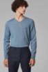 Virgin-wool V-neck sweater with logo embroidery, Open Blue