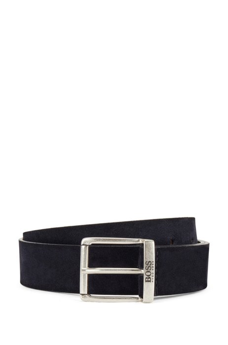 Suede belt with a washed effect and antique hardware, Dark Blue