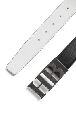 reversible leather belt with milled monogram buckle