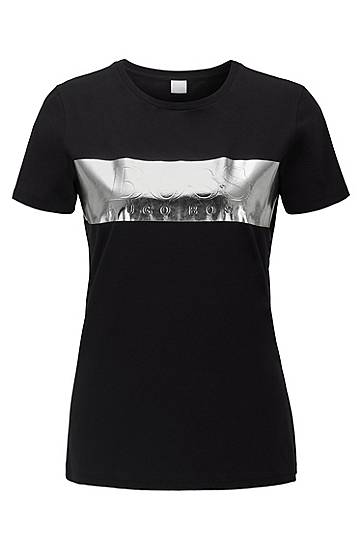 Hugo Boss Regular-fit T-shirt With 3d Foil-print Logo In Black