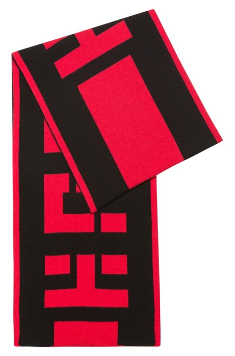 Reverse-logo scarf in a wool blend with cashmere, Patterned