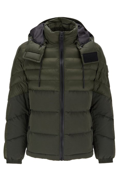 Lightweight jacket in water-repellent fabric with removable hood, Dark Green