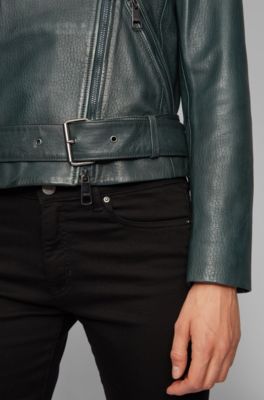 hugo boss green leather jacket