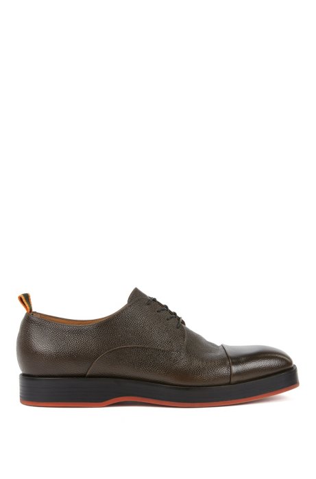 Derby shoes in Scotch-grain calf leather, Dark Brown