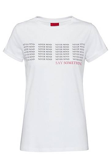 Hugo Slim-fit T-shirt In Cotton With Slogan Prints In White