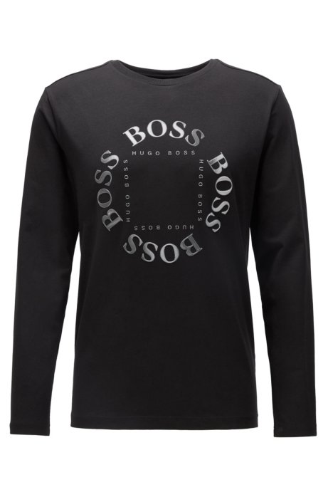 Regular-fit T-shirt in stretch cotton with reflective logo, Black