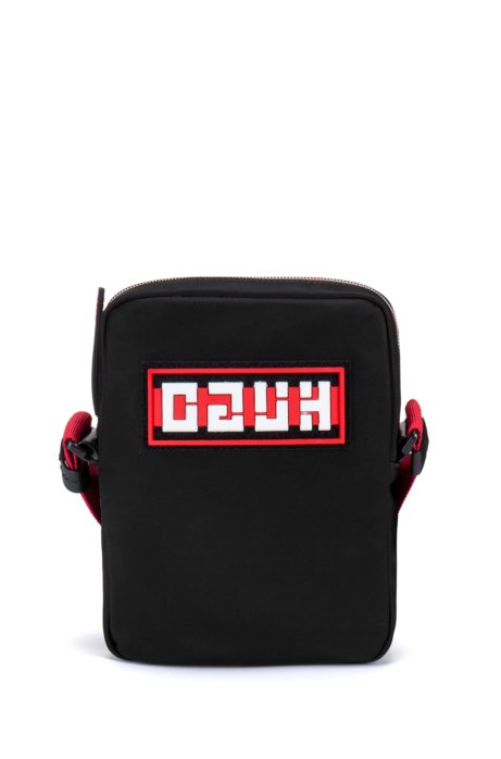 Reporter bag in nylon gabardine with reverse-logo badge, Black