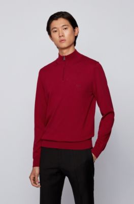 BOSS - Zip-neck sweater in pure cotton 