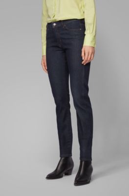 slim dark blue jeans