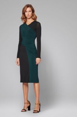 Long-sleeved jersey dress with two-tone 