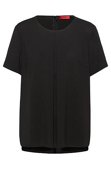 Hugo Regular-fit T-shirt Top With Front Pleats In Black