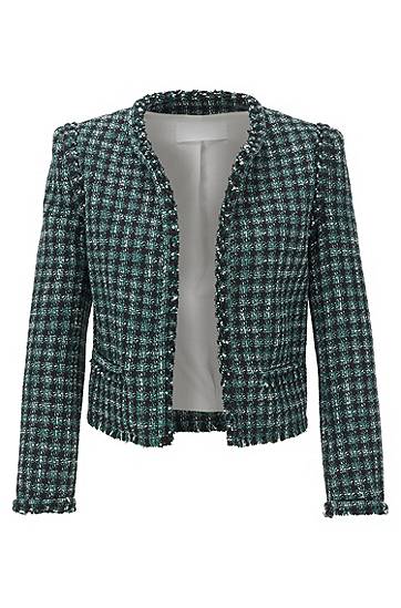 HUGO BOSS Regular-fit jacket in checked tweed with fringed edges