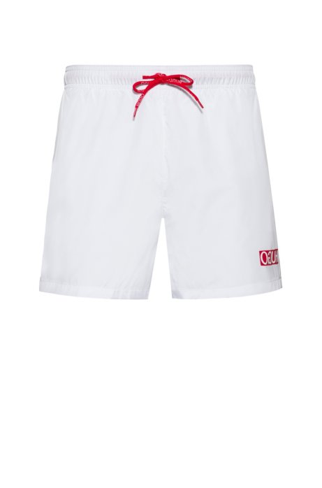 Quick-dry swim shorts with reversed-logo print, White