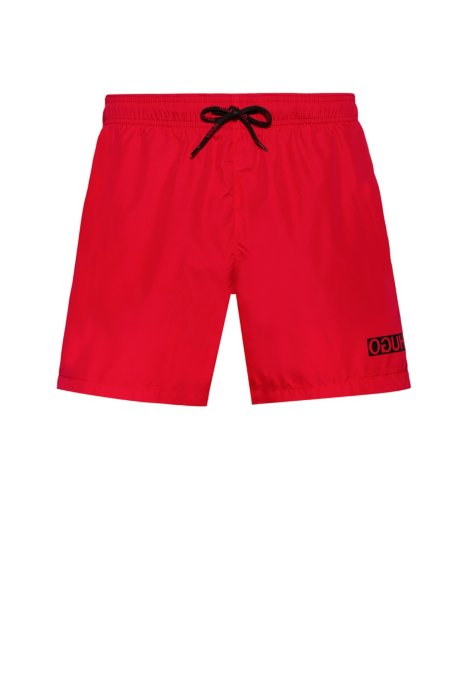 Quick-dry swim shorts with reversed-logo print, Red
