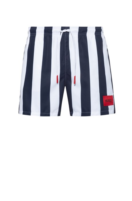 Drawstring-waist swim shorts with vertical stripe, Blue