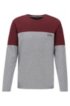 Long-sleeved colour-block pyjama T-shirt in cotton-blend jersey, Dark Red
