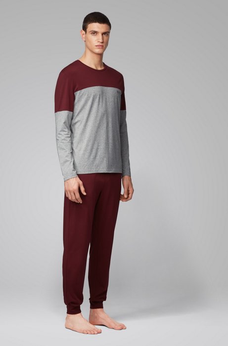 Boss Long Sleeved Colour Block Pyjama T Shirt In Cotton