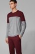 Long-sleeved colour-block pyjama T-shirt in cotton-blend jersey, Dark Red