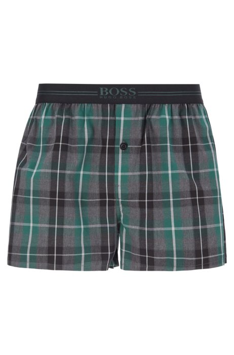 Melange-check pyjama shorts with logo waistband, Dark Grey