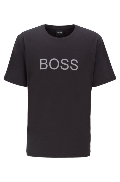 Logo-print pyjama T-shirt in stretch-cotton jersey, Black