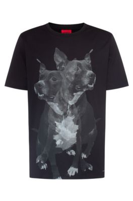 Regular-fit cotton T-shirt with dog print