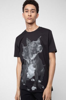 Regular-fit cotton T-shirt with dog print