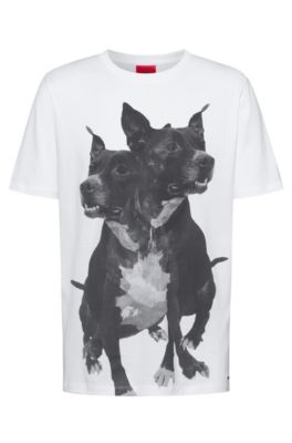 Regular-fit cotton T-shirt with dog print