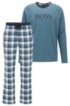 Gift-boxed pyjama set with contrast logo print, Blue